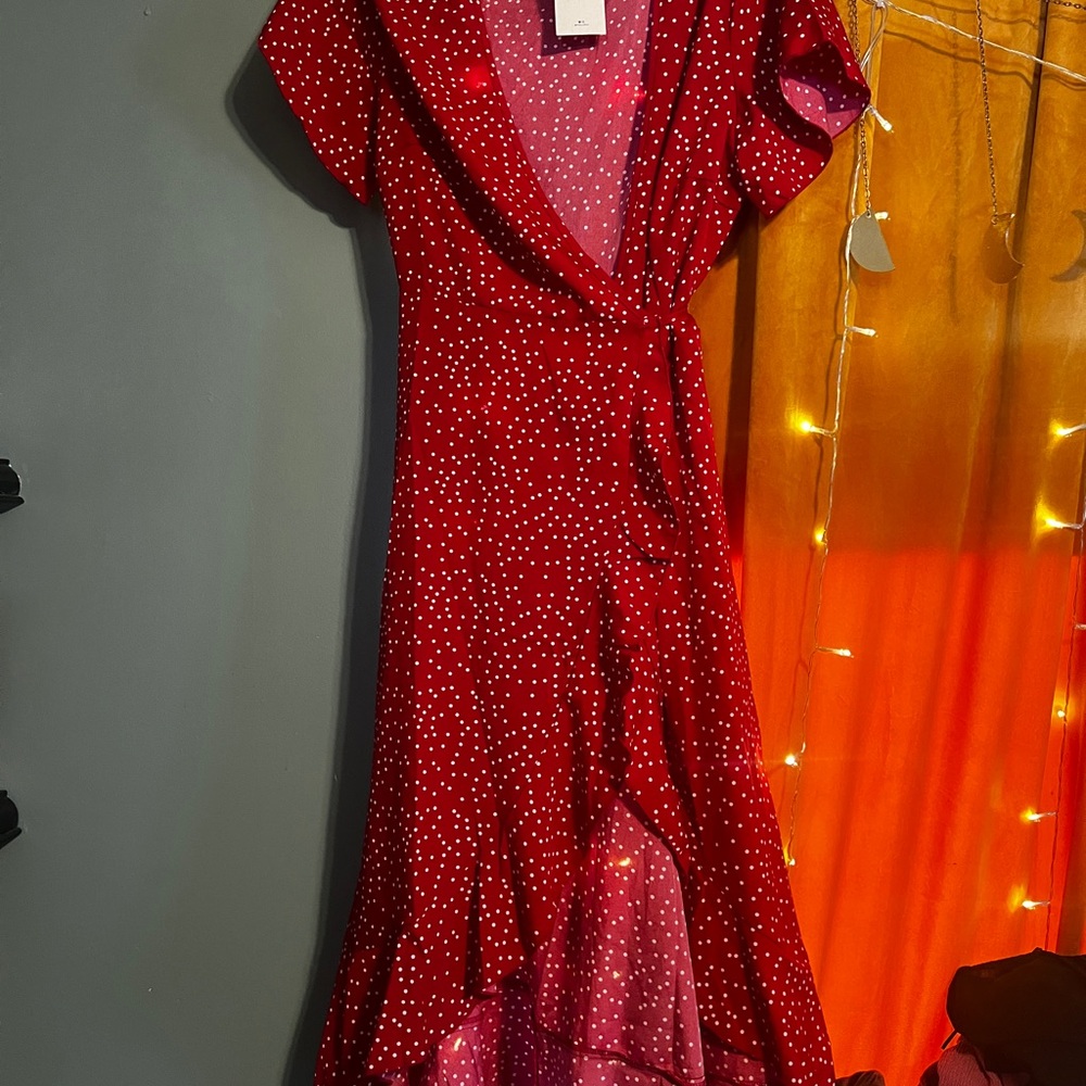 RIHOAS Red Ruffled Wrap Sundress